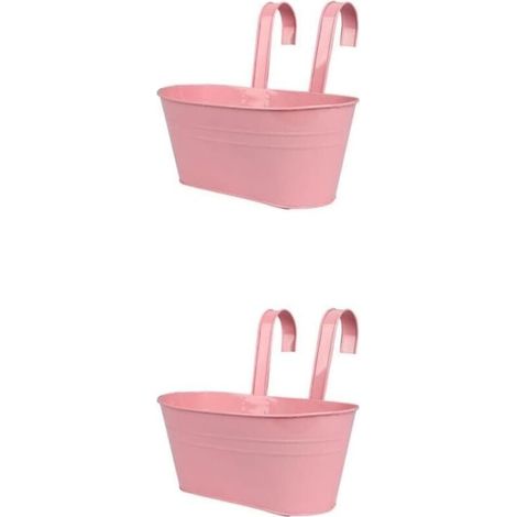2 Ensemble de Pot de Fleurs Suspendu Polyvalent avec différentes Couleurs Arc-en-Ciel, jardinières de Balcon en Fer détachables, Garde-Corps Suspendu Rose, Rose 2Ensemble (1/4)