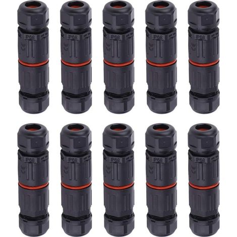 10 PCS IP68 Etanche Connecteur de Câble Electrique, Femelle 3 Broches Connecteurs Etanches Prise de Courant Extérieure Raccord de Connecteur Fil Etanche (1/5)