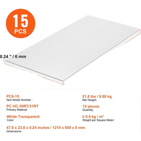 Paneles para invernadero, impermeables, con protección UV, 15 piezas de 0,24 pulgadas. (1/2)