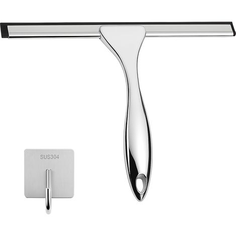 Raclette de douche de 25,5 cm de large - En acier inoxydable - Avec poignée en plastique ABS - Avec support pour porte en verre, salle de bain, fenêtre, miroir, carrelage, verre de voiture (1/5)