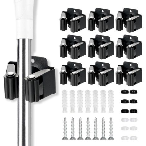 12-teiliger Wandbesenhalter, Schwarz, Wandbesenhalter, Wandbesenregal, Wandbesenhalter ohne Bohren, Aufbewahrungsorganizer, Mopphalter für Bad, Garten, Garage
