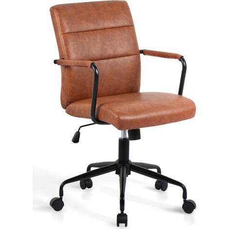 HISPANOHOGAR, chaise de bureau à roulettes modèle Oli, en simili-cuir marron