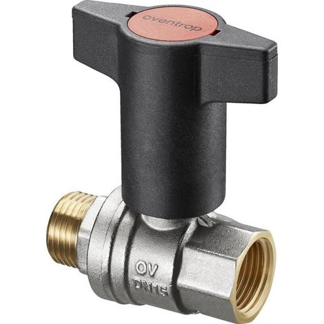 OVENTROP Valvola a sfera con maniglia a leva in plastica Optibal con filettatura esterna e filettatura interna PN 16 DN 32, G 1 1/4, ottone, nichelato, 1077310