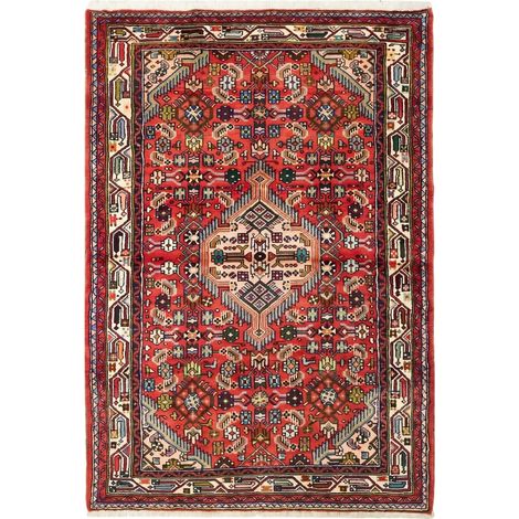 Tapis d'orient 102 x 150 cm, motif oriental, rouge, beige et bleu, pure laine nouée à la main, artisanat persan (1/5)