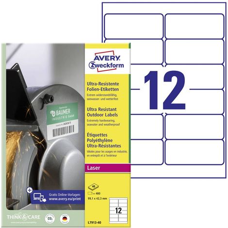 Avery-Zweckform L7913-40 Etiquette universelles 99.1 x 42.3 mm film de polyéthylène blanc 480 pc(s) fixation permanente (1/4)