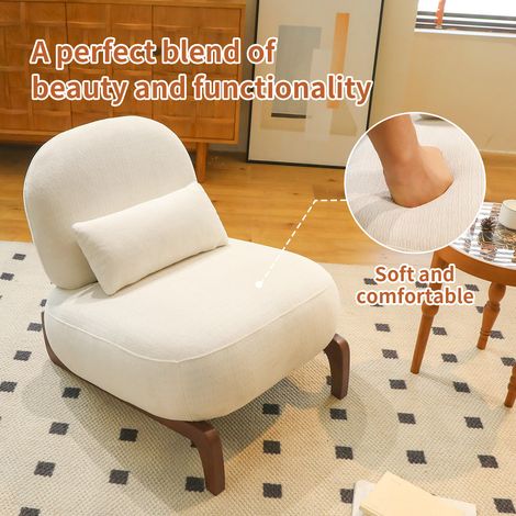 Joli fauteuil d’appoint avec pieds en bois massif, fauteuil de salon en velours avec coussin moelleux, fauteuil confortable pour chambre, fauteuil de lecture sans accoudoirs pour appartement, salle d’ (1/5)