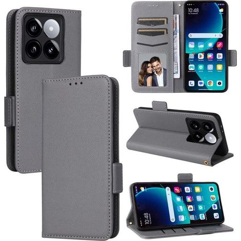 Pour Xiaomi 14T Pro Housse Téléphone Flip en PU Cuir Housse de protection en cuir Business antichoc gris-Ywey (1/4)