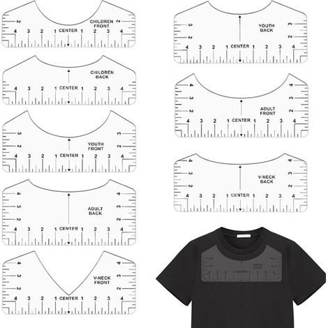 8-teiliges T-Shirt-Zentrierwerkzeug-Set, PVC-Anpassungslineal, T-Shirt-Positionierungslineal und Maßband für Erwachsene, Jugendliche und Kinder (Weiß)