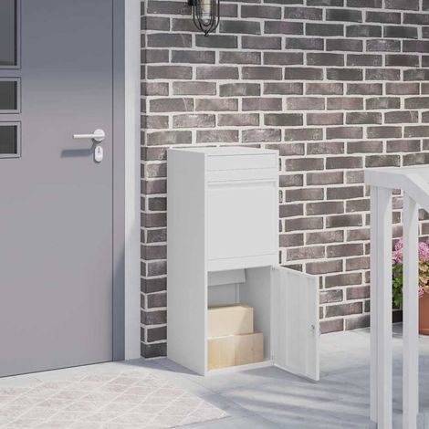 Paketdrop-Box mit Speicher mit Tür Weiß 41 x 38 x 103 cm Stahl