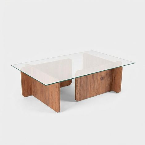 Mesa de centro rectangular nido de cristal fijo en madera de pino atlántico de 105 x 65 x 30 cm para salón u oficina (1/5)
