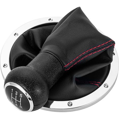 Ce kit comprend un cache-poussière pour le levier de vitesses et le pommeau de vitesse d'une Volkswagen Golf à transmission manuelle, dotée d'un design à ligne rouge et d'une transmission à 5 vitesses (1/4)