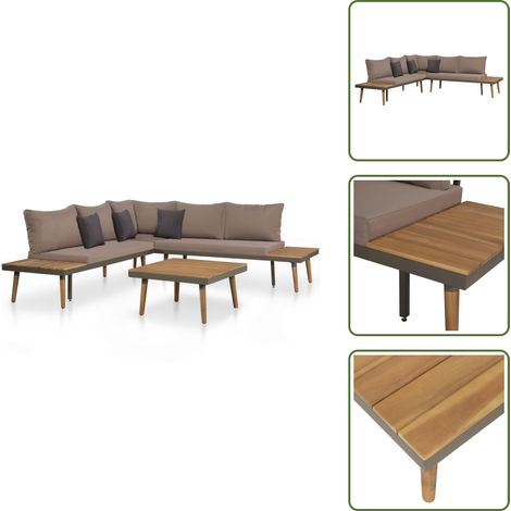 4-tlg. Garten-Lounge-Set mit Auflagen Massivholz Akazie Braun - Gartensortiment - Gartenmöbeln - Lounge Möbel - Holz Gartenmöbel - Esszimmergarnitur (1/5)