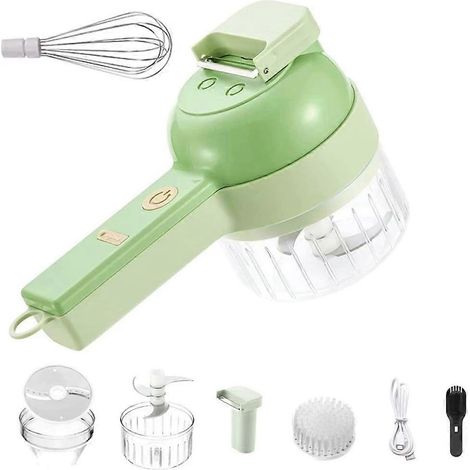 Ensemble de 4 coupe-légumes électriques sans fil : hachoir à ail portatif, presse-purée, éplucheur et trancheuse. (1/5)