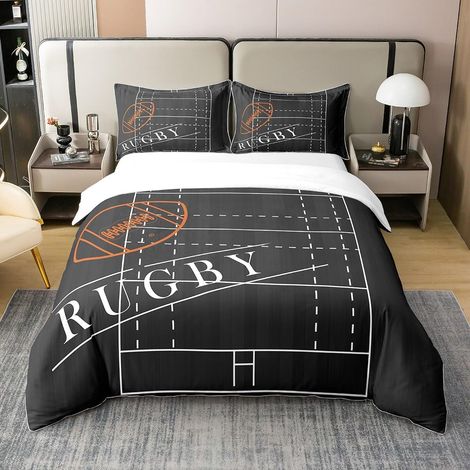 100% Coton Rugby Lit Enfant Garçons Filles Football Sport Noir (1 Housse de Confort + 2 Taies d'oreiller) (1/5)
