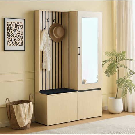 Garderobe mit Spiegel und Schuhbank aus MDF in Holzoptik (1/5)
