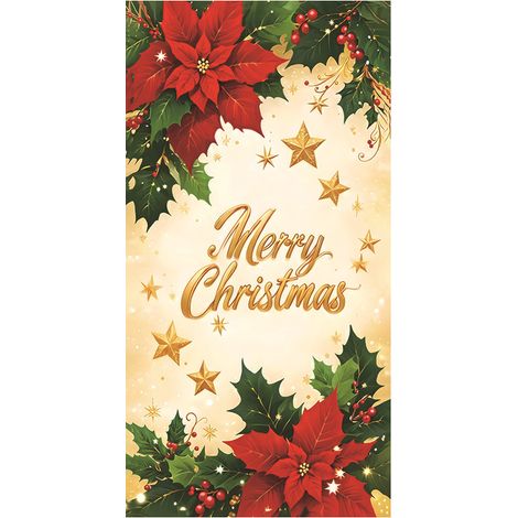 Nouvelle décoration de porte pour Noël, motif cadeau du Père Noël, ambiance festive garantie - 90 x 180 cm (perforée + ruban) - 23