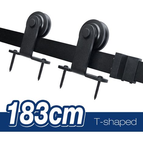 Skecten 1.83M Kit de herrajes para puertas corredizas, puerta de granero corrediza, puerta simple en forma de T - negro