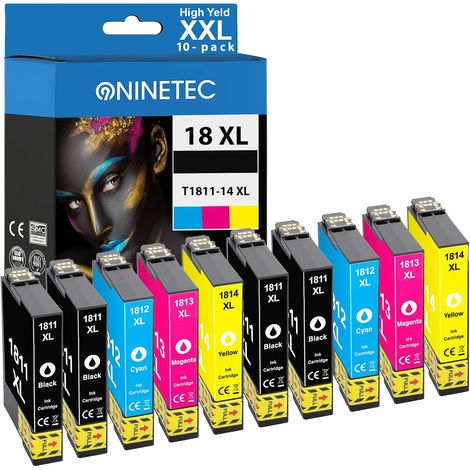 Lot de 10 cartouches d'encre 18XL compatibles avec Epson 18XL Expression Home XP-102 XP-202 XP-205 XP-215 XP-225 XP-302 XP-305 XP-312 XP-315 XP-322 XP-325 XP-412 XP-415 XP-422 XP-425 (1/5)