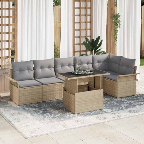 Conjunto de sofá de jardín 7 pcs Beige ratán sintético vidaXL (1/5)