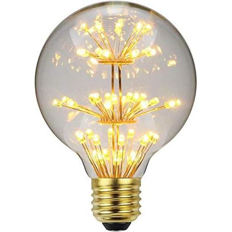 G80 3W LED Ampoule de Filament Forme classique sphérique,220V E27 Culot, Blanc Chaud 2200K, Angle de Faisceau 360°, Equivalent à 30 Watt,Surface imprimée aspect starry (G80)
