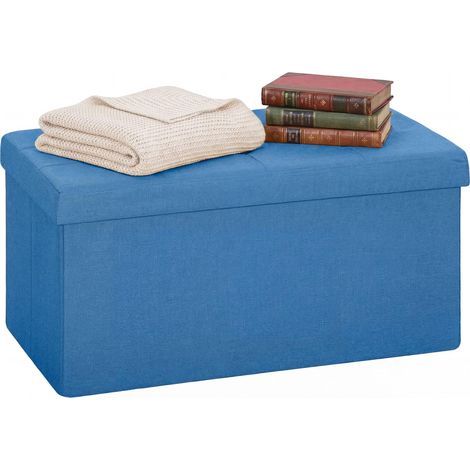Pouf de rangement, banc de rangement pliable 84 L 76 x 38 x 38 cm, revêtement en lin synthétique bleu clair (1/5)