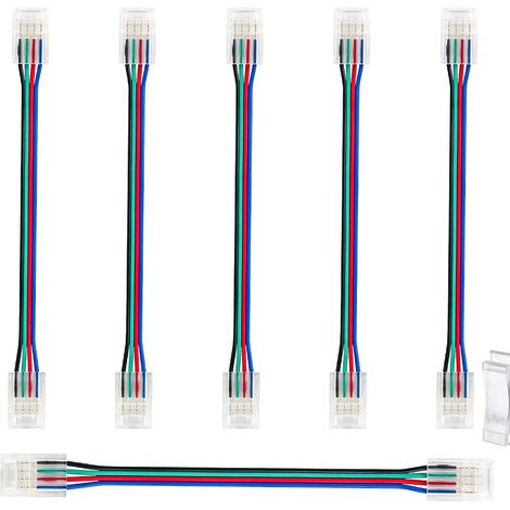 Lot de 6 connecteurs pour bande LED de 10 mm, 4 broches RVB, transparent, 150 mm de long, câble d'extension (1/5)