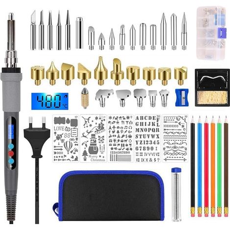 Wood Burning Kit 60W Adjustable Temperature 180-480°C Electric Soldering Iron for Wood, Engraved Cork (1/5)
