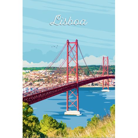 Tableau sur toile illustration Ponte de Lisboa 45 x 65 cm - Impression sur Toile Murale Décorative - Image imprimée en HD sur Toile - Toile sur Châssis en Bois FSC - Fabriqué en France (1/2)