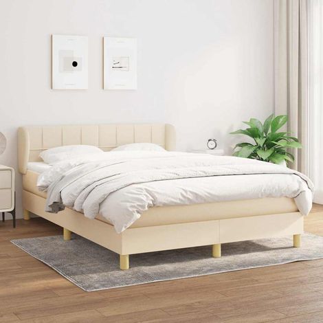 Cama box spring con colchón tela color crema 140x190 cm (1/5)