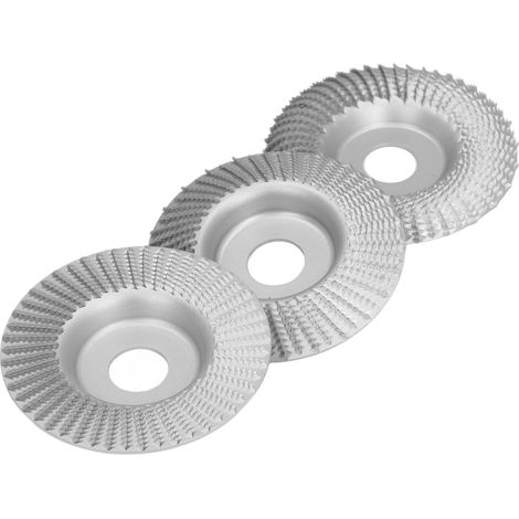 Lot de 3 disques à sculpter de 100 mm, biseautés et plats, pour meuleuse d'angle, pour le façonnage et le meulage du bois, diamètre intérieur 22 mm, couleur argent. (1/5)