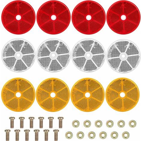 12er-Pack runde 60-mm-Rückstrahler für Fahrradanhänger, Motorrad, Roller, E4, Orange, Rot, Weiß (1/5)