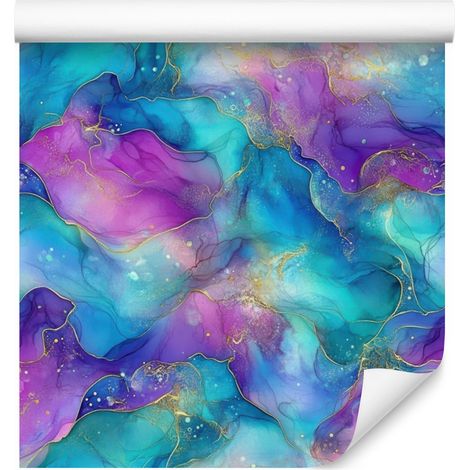 Papier peint encre turquoise, violet, bleu et azur 50x1000 cm (1/5)