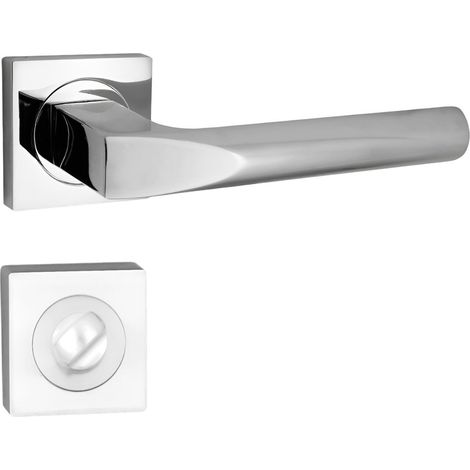 domino Türgriff Drückergarnitur WC - Badezimmer Set mit quadratischen Rosetten für Badezimmertüren Set WC - Rosetten-Garnitur Türbeschläge aus Aluminium glänzendes Chrom CONO-QR M6 (1/5)