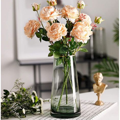 1 Vase en verre, col doré, design élégant, cristal transparent, fait main, pour fleurs séchées, salon, bureau (1/5)