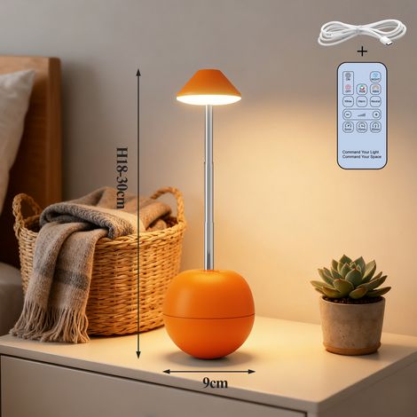 Kabellose Tischlampe, kabellose Nachttischlampe, Nachtlicht, wiederaufladbar, dekorative Tischlampe, Schlafzimmer, Büro, ferngesteuerte Stimmungsleuchte für den Nachttisch, orange.