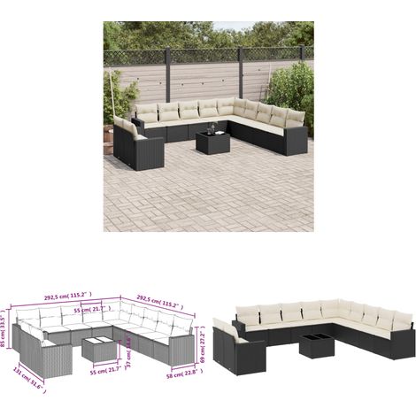 Salon de jardin 12 pcs avec coussins noir résine tressée - Ensemble Salon De Jardin - Meuble De Jardin - Résine Tressée - Rotin Synthétique - Mobilier Extérieur - Home & Living (1/3)
