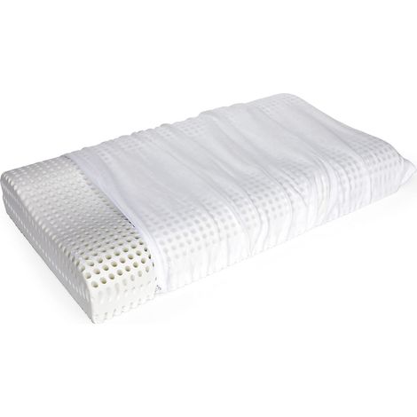 Oreiller de lit orthocervical avec housse amovible, en mousse à mémoire de forme perforée, hypoallergénique et respirante, 70x41xh11,5 cm. (1/4)