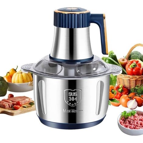 Picadora de carne eléctrica de 5 litros, 5 velocidades, de acero inoxidable, 500 W, con 6 cuchillas, para carne, verduras, frutas y cebollas. (1/4)