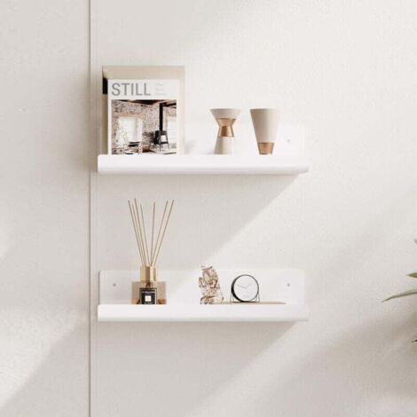 Enowelir Lot De 2 Etagères Murales Blanches Sans Perçage Etagère Flottante Adhésive Pour Salle De Bain Bureau Salon (1/3)