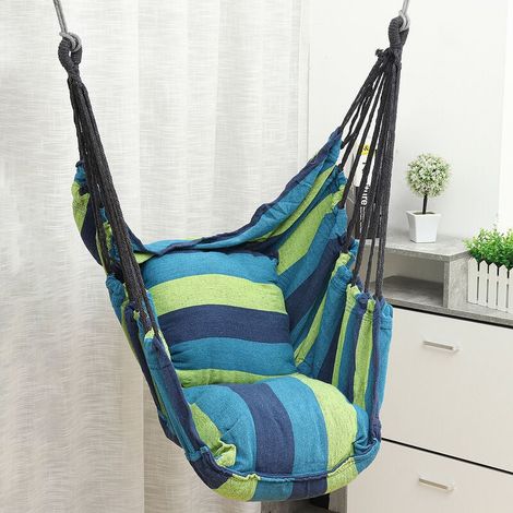 Hamac Suspendu - Siège en Coton Polyester - Charge Max 300 kg - Pour Jardin Intérieur ou Extérieur - Hauteur Totale 130 cm - 1 Unité (1/4)