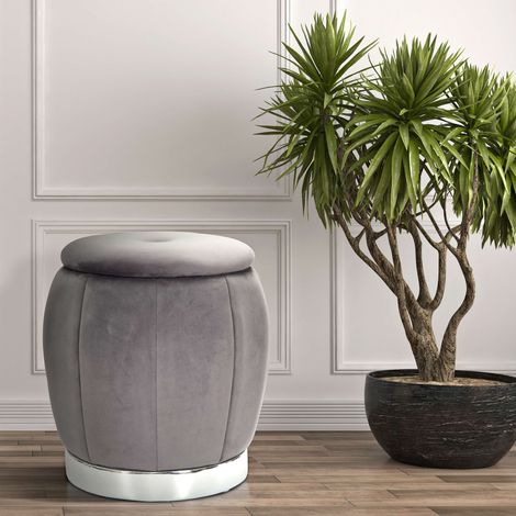 Puf Contenedor Trevel, Forma Redonda, Estructura Plateada, Material en Tela, 43x43x43h cm Gris (1/5)