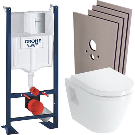 Grohe Pack WC Bâti Autoportant Rapid SL + WC Vitra Integra avec abattant + Set habillage + Plaque chrome (1/5)