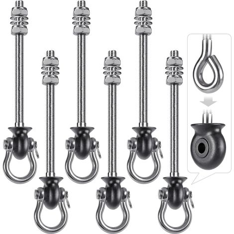 6pcs Crochet de Hamac avec Roulement, 24.5cm Accroche de Balançoire Fixation Fauteuil Suspendu de 180 Pivot Ensemble Plafond Poutre Chaise de Yoga Sac de Frappe Materiel de Suspension,1500lbs (1/5)