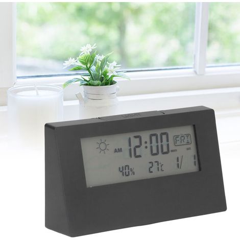 Digitaler Wecker: Elektronischer Wecker mit LCD-Display, Schlummerfunktion, Datumsanzeige, Temperatur- und Luftfeuchtigkeitsanzeige, sanftem Licht, Reisegröße, schwarz (13,5 cm)