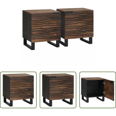 Akazienholz - Nachttisch 2 pcs Walnuss 40 x 33 x 46 cm Massivholz Akazie (1/5)