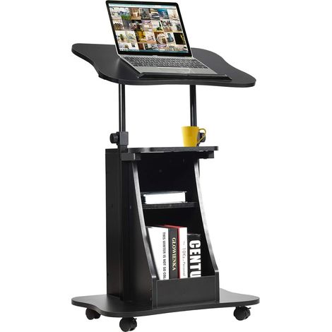 COSTWAY Carrello Porta Computer, Altezza Regolabile, Postazione da Lavoro con Ruote, carretto Porta Computer e Scrivania con Superficie Girevole,Ideale per Casa e Ufficio (1/5)