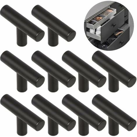 HONORNIC - 10pcs Poignée de Placard Porte de Cuisine Espacement des Trous de 50mm, Poignée Meuble Noir en Acier Inoxydable