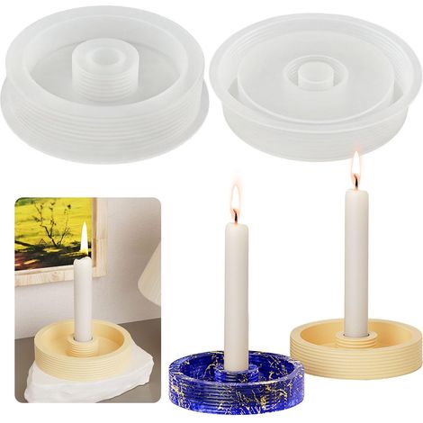 Lot de 2 bougeoirs en silicone - Moule à bougie - Moule en résine époxy - Plateau rond en silicone - Moule en béton - Moule en plâtre - Moule en résine (1/5)