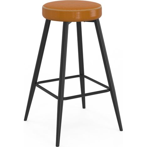 Juego de 2 taburetes de bar ISAURE con asiento efecto piel marrón y patas de metal negro