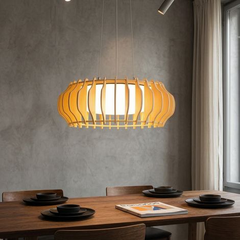 Suspension LED en bois 40 cm, luminaire suspendu 22 W 2200 lm, blanc chaud 3000 K, câble réglable 120 cm, intérieur - Naturel (1/5)